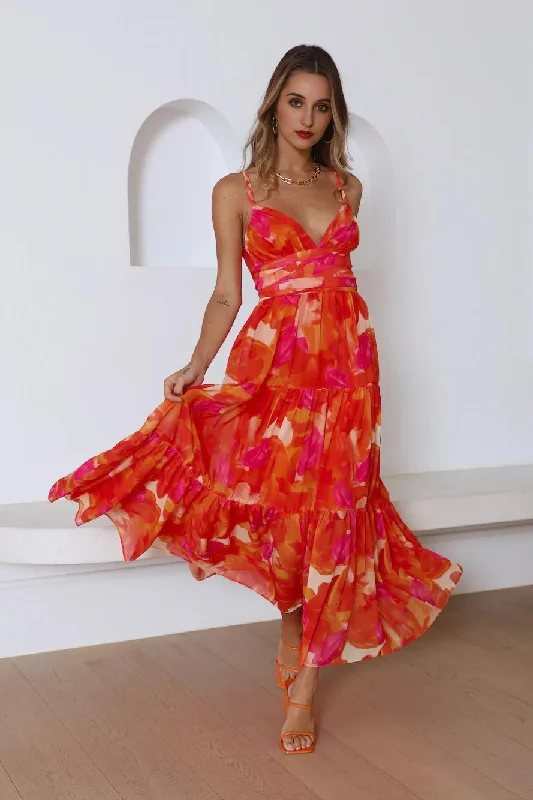 women's chiffon dressesLike A Sunflower Midi Dress Orange