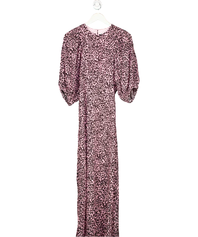 women's smart casual dressesLes Reveries Leopard Pink Silk Crepe De Chine Maxi Dress UK 10