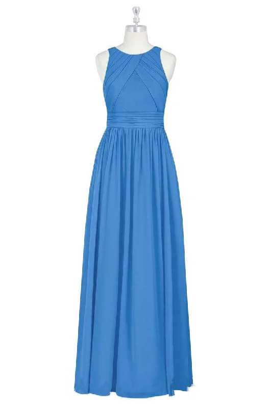 Statement DressBrami Blue Chiffon Sleeveless Long Bridesmaid Dress