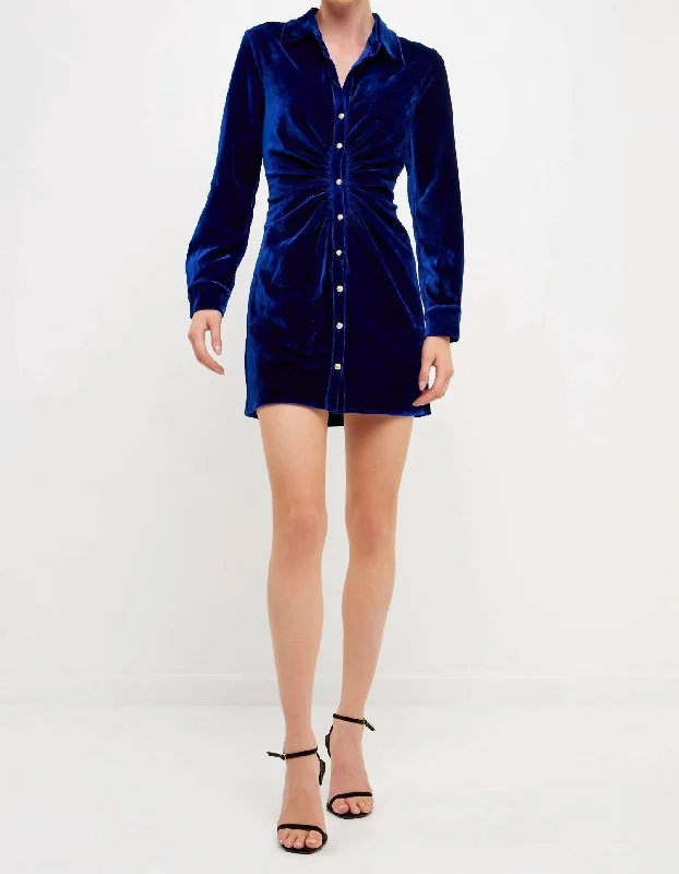 Chic DressVelvet Mini Dress In Cobalt Blue