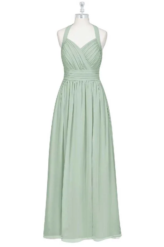 Zip-Up DressSage Green Chiffon Halter Backless A-Line Bridesmaid Dress