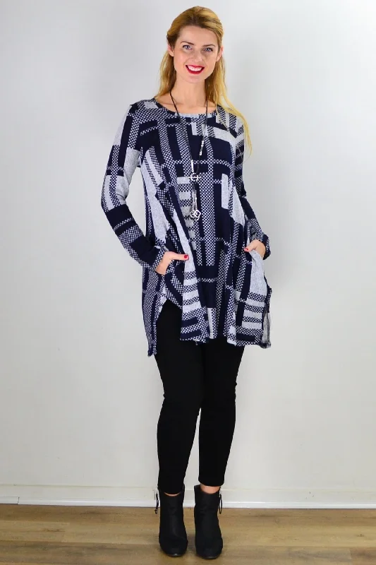 women's coats made in ethical factoriesNavy Blue Grey Knit Tunic Top