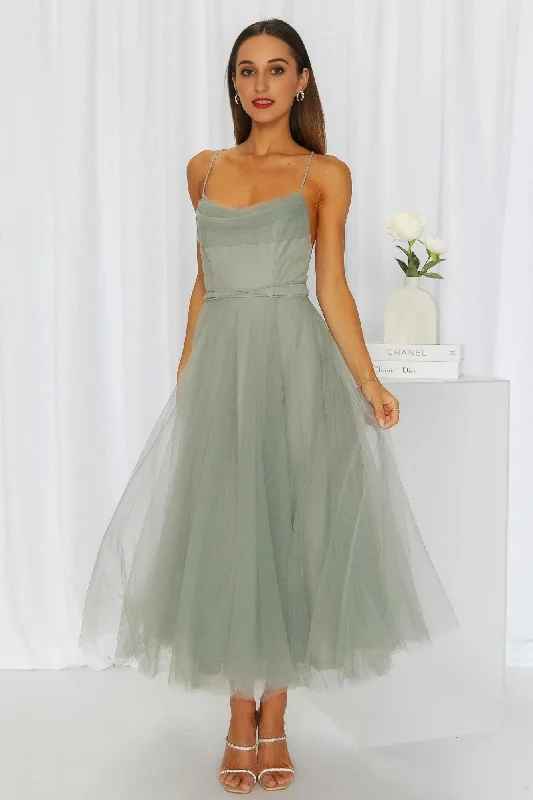 Organza DressSignal My Way Tulle Midi Dress Sage