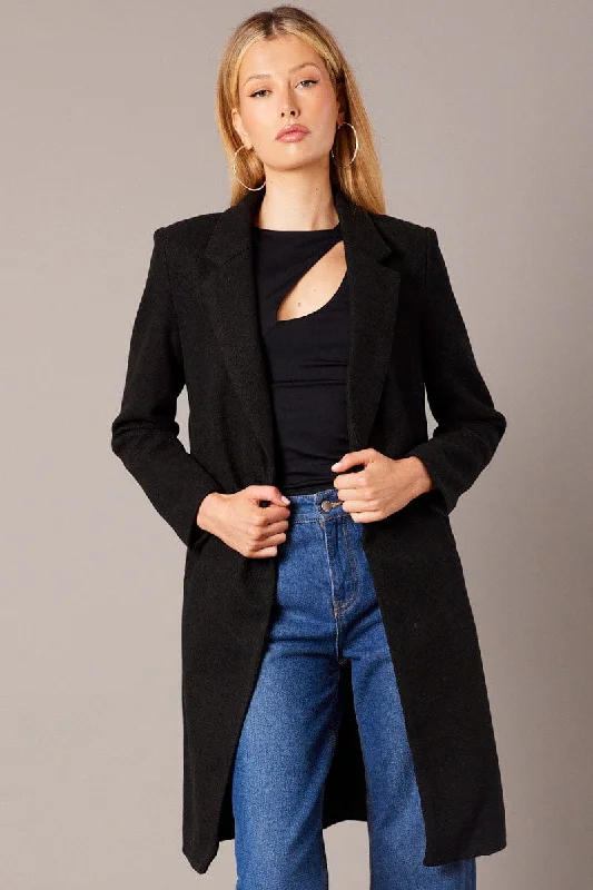 women's coats for fall and winter transitionsBlack One Button Coat Knee Length