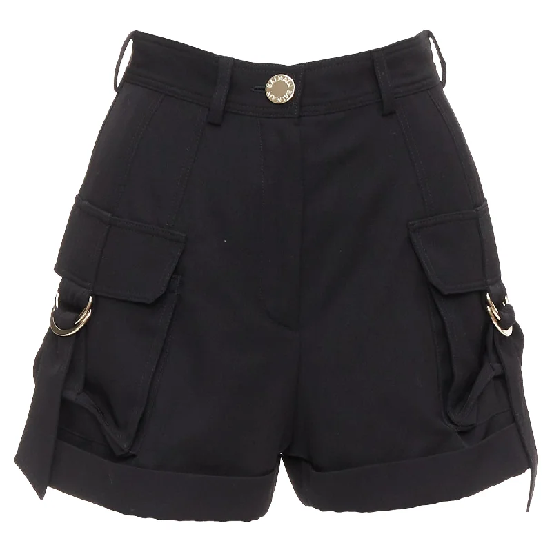 women's below-the-knee shortsBalmain wool gold logo button pocketed cargo shorts