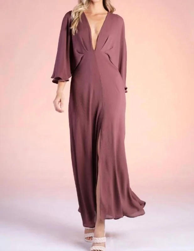 Nursing DressCrinkle Solid Cape Maxi Dress In Plum