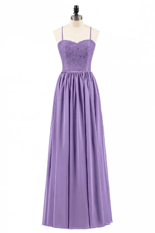 women's high-low dressesPurple Spaghetti Straps A-Line Long Bridesmaid Dress