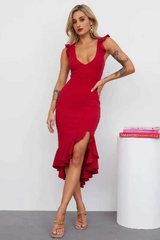 women's satin dressesSamba Away Midi Dress Red