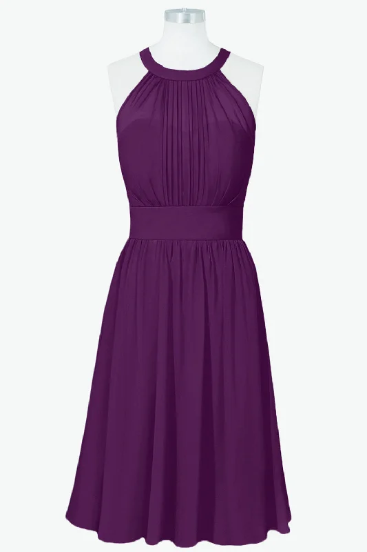 women's tall dressesScoop Purple Chiffon A-line Short Bridesmaid Dress