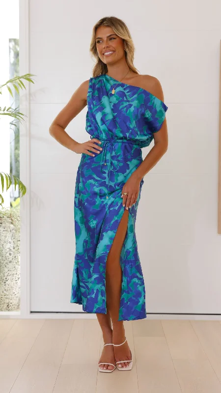 women's velvet dressesZabby Maxi Dress - Green / Blue Print