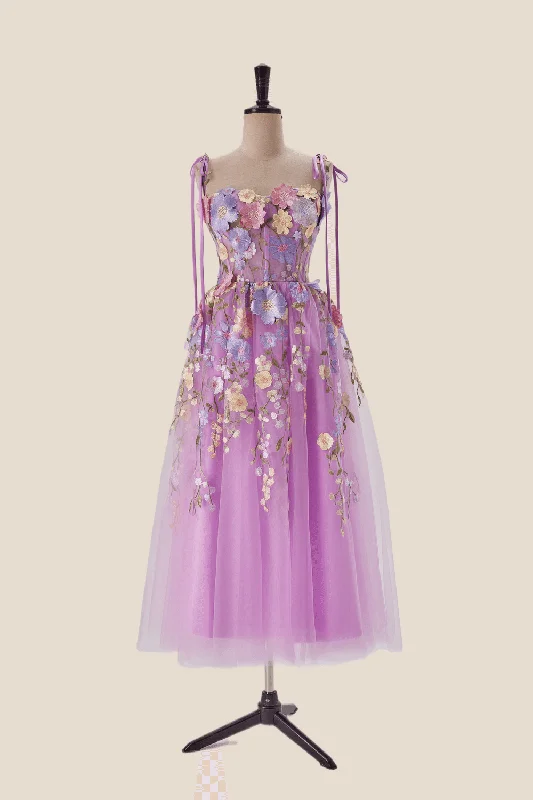 women's high-end dressesLavender Floral Embroidered Corset Midi Dress