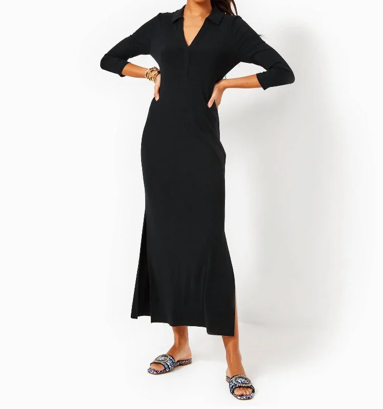 Glitter DressOllie Maxi Polo Dress In Black