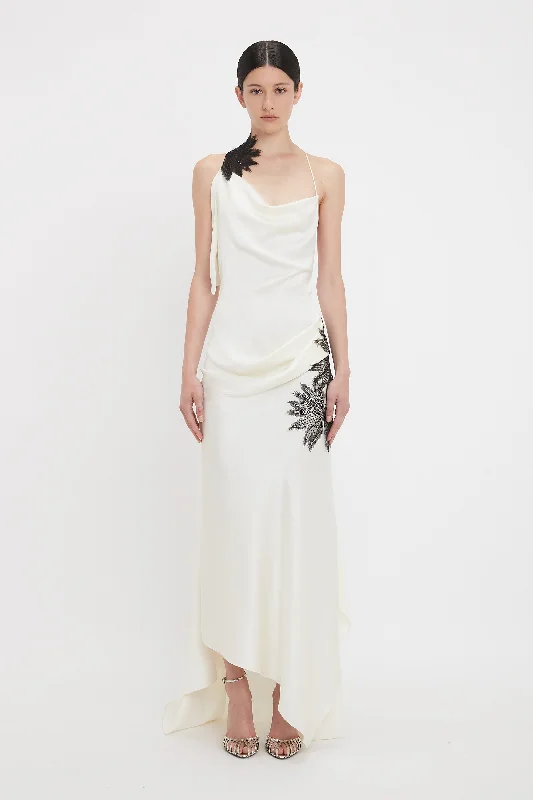 Halter DressAsymmetric Draped Cami Gown In Ivory