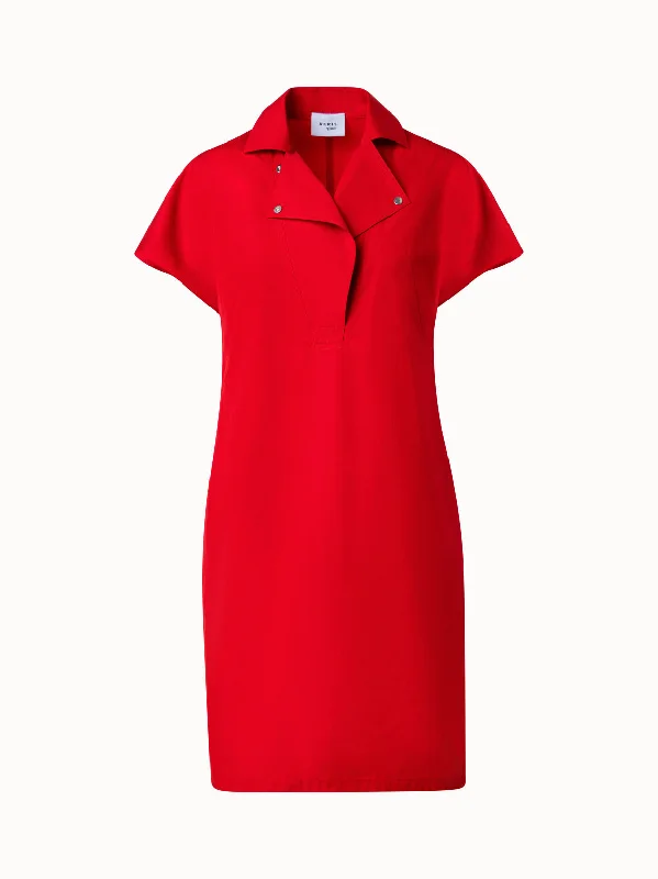 women's long-sleeved dressesCotton Stretch Gabardine Dress with Biker Collar