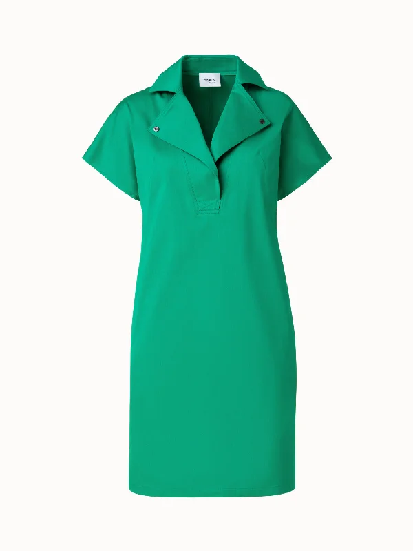 women's flowy dressesCotton Stretch Gabardine Dress with Biker Collar