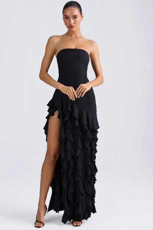 women's fair-trade dressesRuffle-Trim Strapless Gown in Black