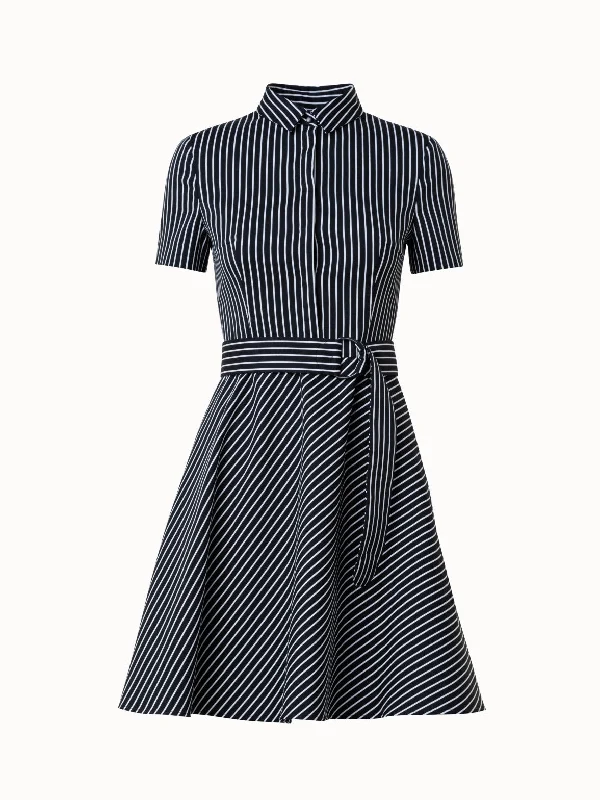 Zip-Up DressFlared Dress In Pinstripe Cotton Blend Jacquard