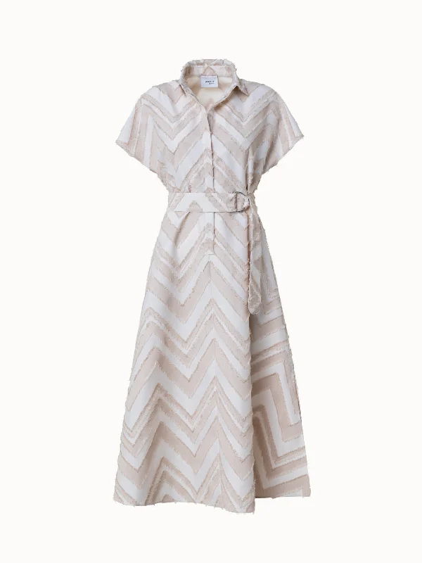 women's mother of the bride dressesFringed Zigzag Cotton Blend Jacquard Dress