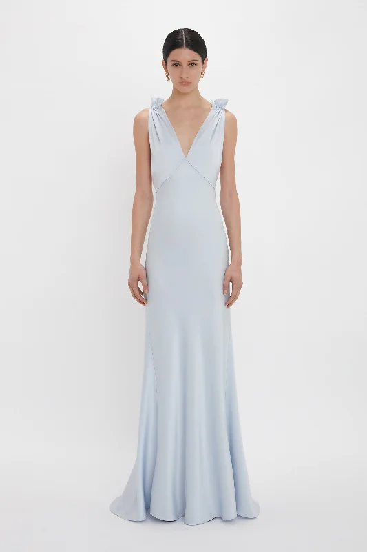 Cocktail DressExclusive Gathered Shoulder Cami Floor-Length Gown In Ice Blue