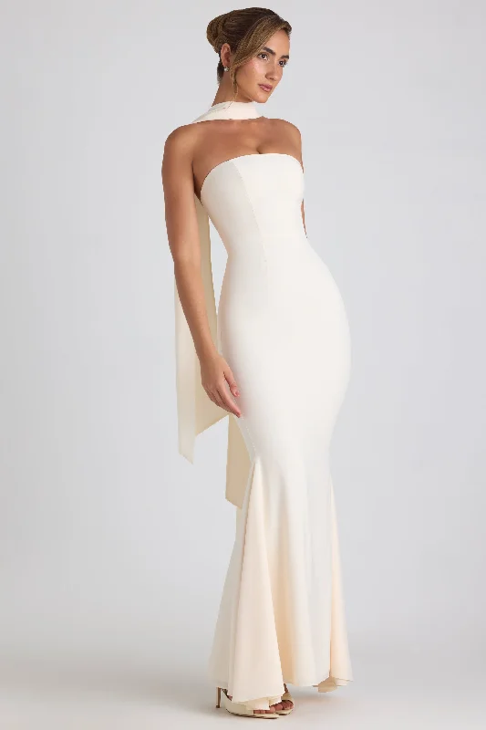 women's shift dressesScarf-Detail Strapless Gown in Ivory