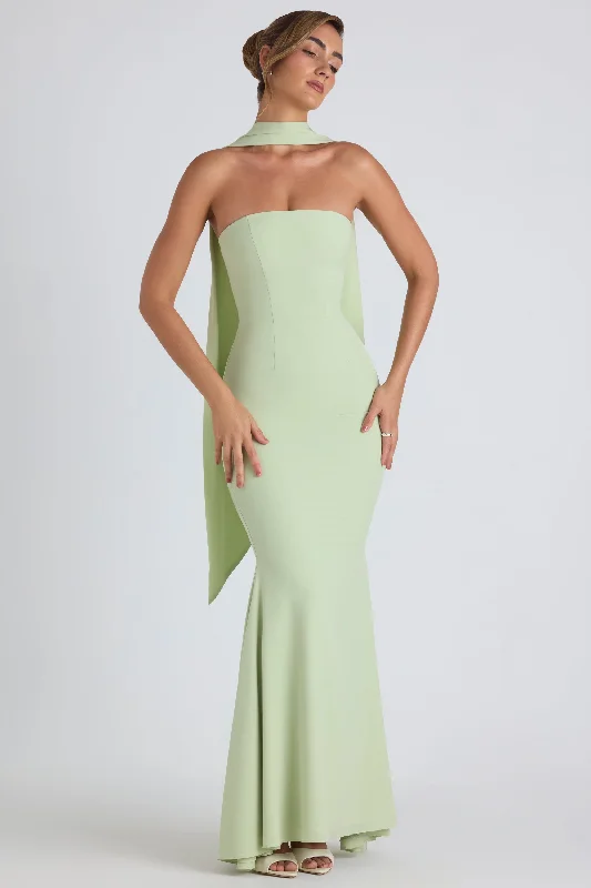 women's plus-size dressesScarf-Detail Strapless Gown in Spring Green