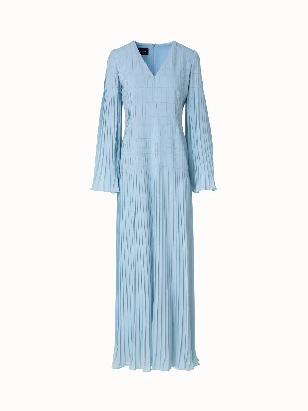 Asymmetric DressLong Pleated Gown with Long Flared Sleeves