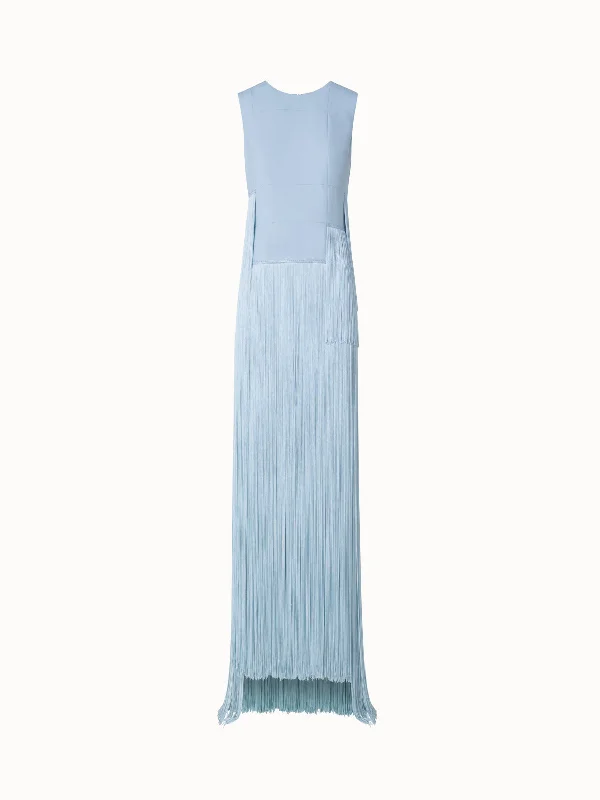 Pearl DressLong Silk Gown with Assymetrical Fringes