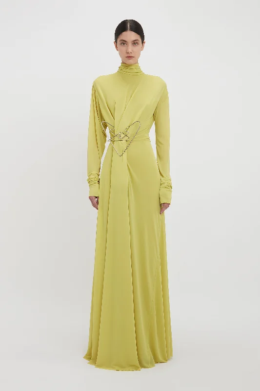 Flutter-Sleeve DressLong Sleeve Draped Jersey Floor-Length Gown In Citrus