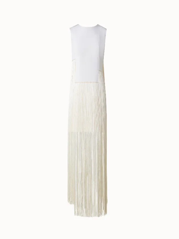 women's tall dressesLong Sleeveless Silk Gown with Fringes