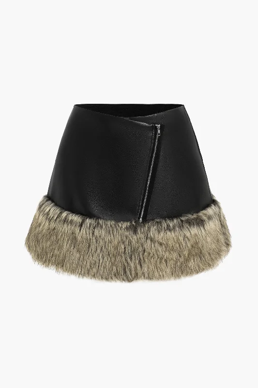 Pearl DressFaux Leather Patchwork Fur Skirt