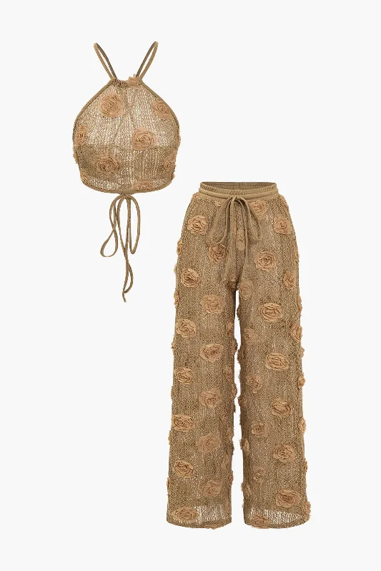 Vintage DressAppliques Drawstring Trouser Set