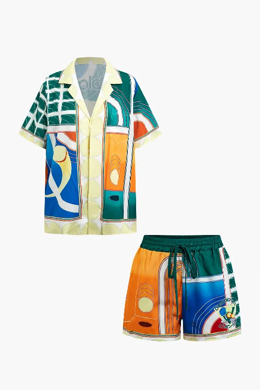 Minimalist DressAbstract Print Shirt And Shorts Set