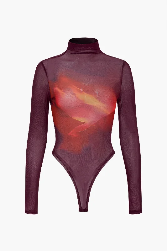 Elegant DressOmbre Print Mesh Long Sleeve Bodysuit