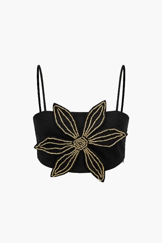 women's empire waist dressesEmbellished Floral Appliqué Strap Crop Top