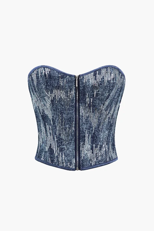 women's maximalist dressesDenim Corset Sequin Zipper Tube Top