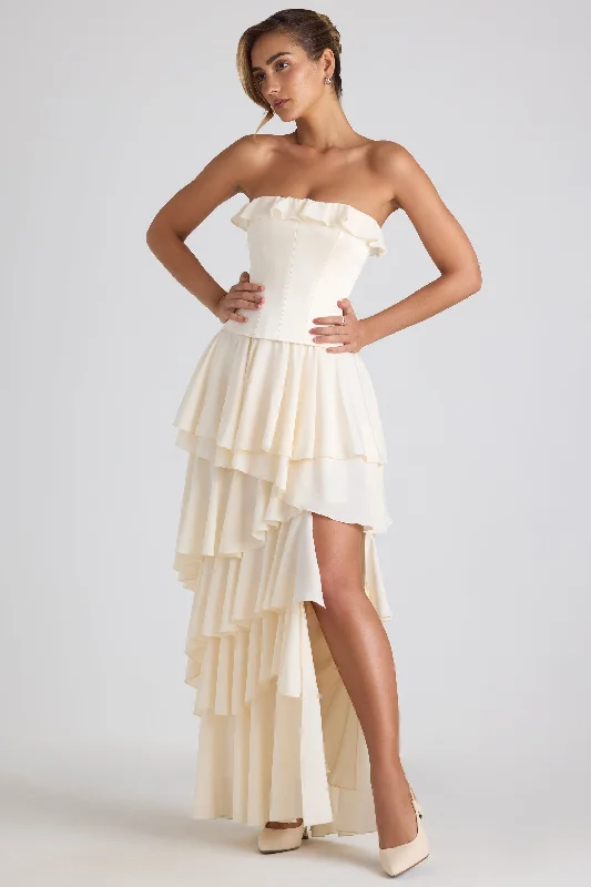 Bell-Sleeve DressTiered Corset Gown in Ivory