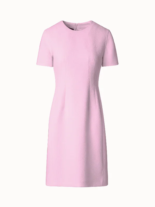 women's mini dressesSheath Dress with Short Sleeves in Wool Crêpe Double-Face