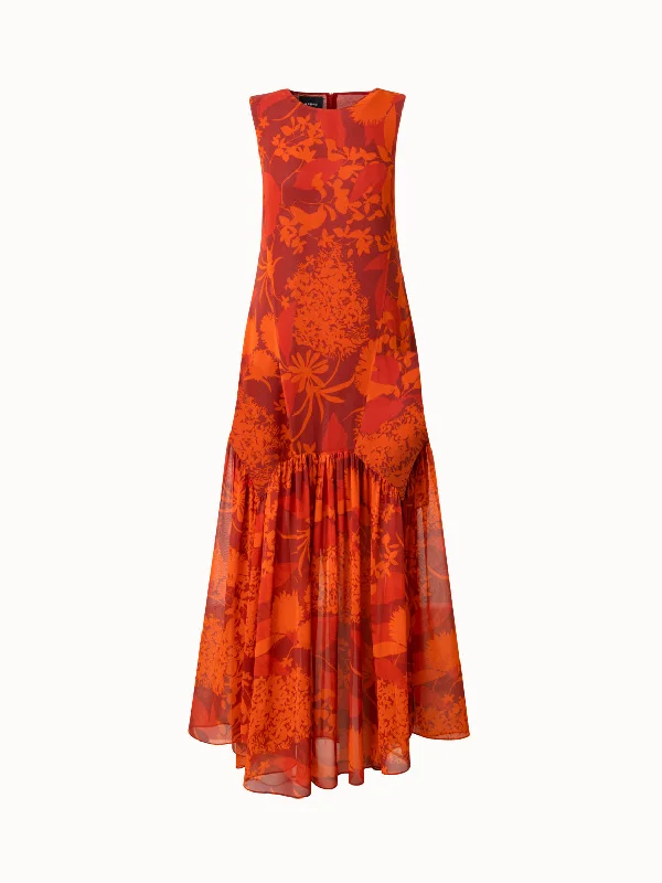 women's versatile dressesSilk Georgette Gown with Abraham Flower Print