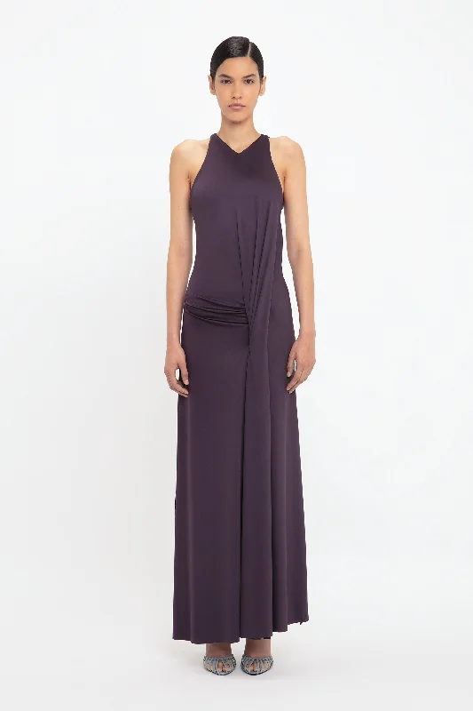 women's sustainable dressesSleeveless Drape Front Gown In Fig