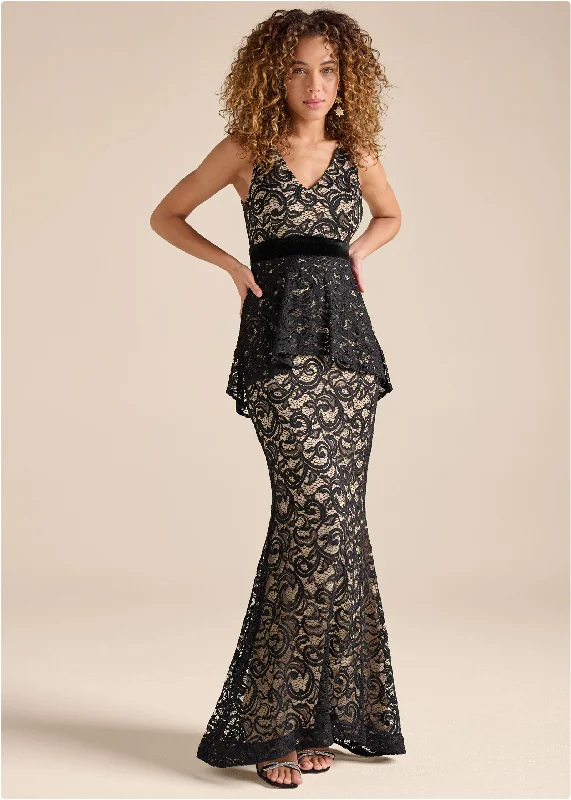 Tiered Lace Gown - Black