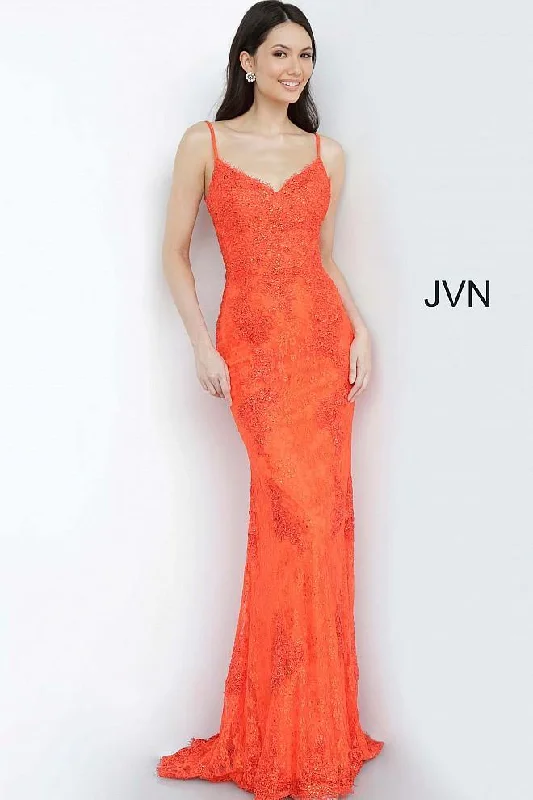 High-Neck DressJovani 02013 Form Fitting Lace Prom Long Dress