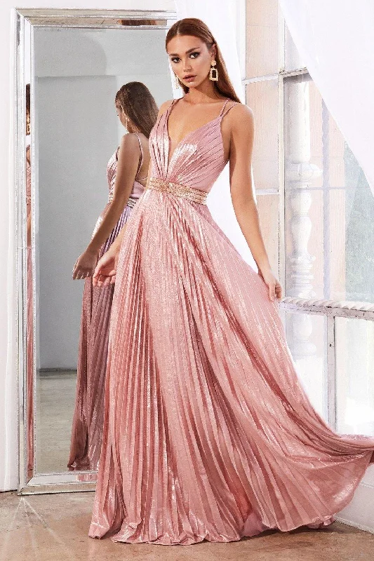 Cut-Out DressCinderella Divine CW230 Long Metallic Prom Dress