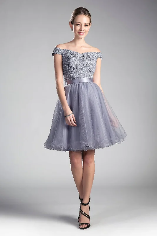 women's short-sleeved dressesCinderella Divine CD1021 Prom Short Off Shoulder Homecoming Lace Cocktail Dress