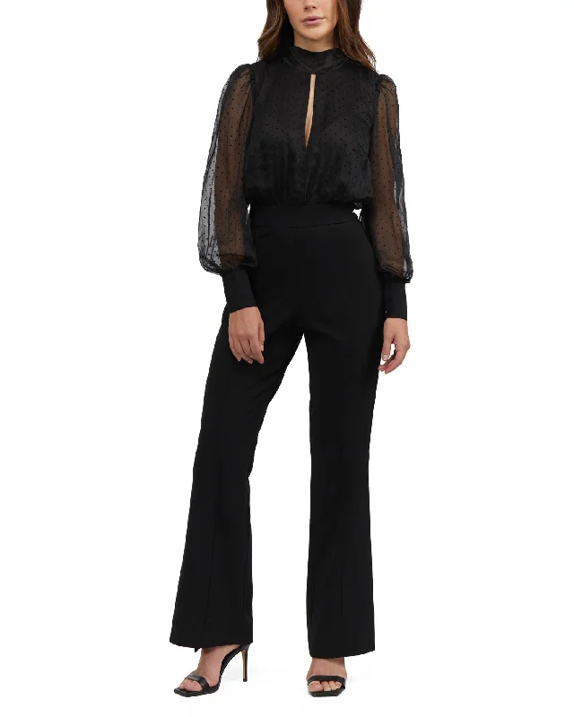 women's elegant jumpsuitsBebe Women's Puff Sleeve Flared Leg Jumpsuit