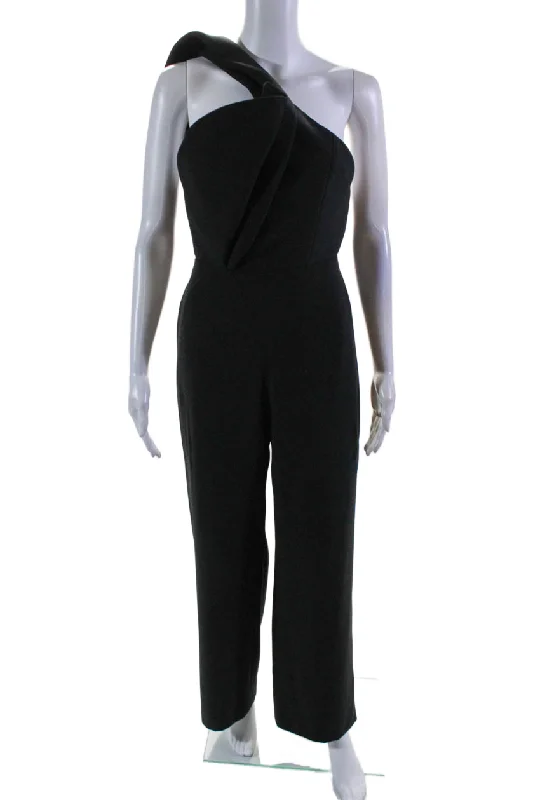 women's jumpsuits with V-necksBrandon Maxwell Womens Black One Shoulder Sleeveless Wide Leg Jumpsuit