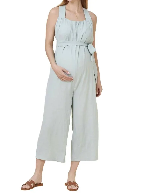 women's jumpsuits for yogaCrinkled Nursing Jumpsuit In Mint Sherbet