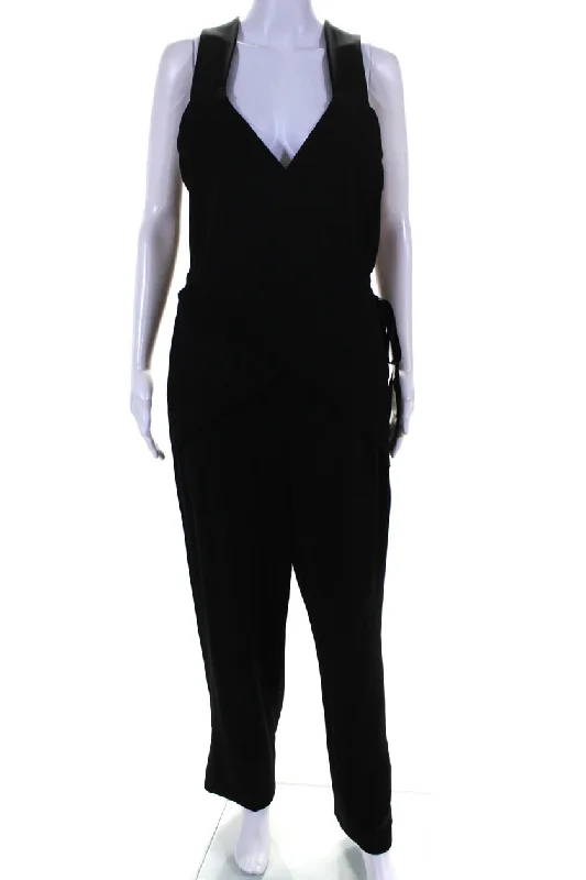 women's jumpsuits with cinched waistsDerek Lam Womens Sleeveless V Neck Straight Leg Jumpsuit Black