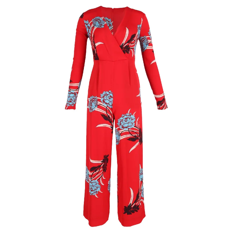 women's jumpsuits made of satinDiane Von Furstenberg Floral Print Jumpsuit in Red Viscose