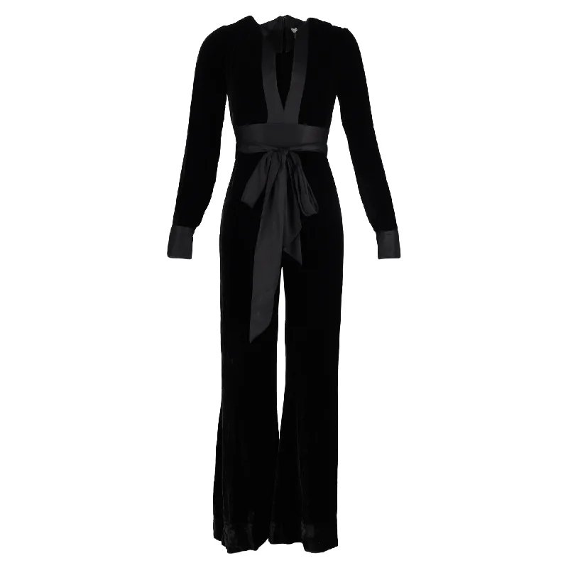 women's jumpsuits made of chiffonDiane von Furstenberg Sash Jumpsuit in Black Velvet