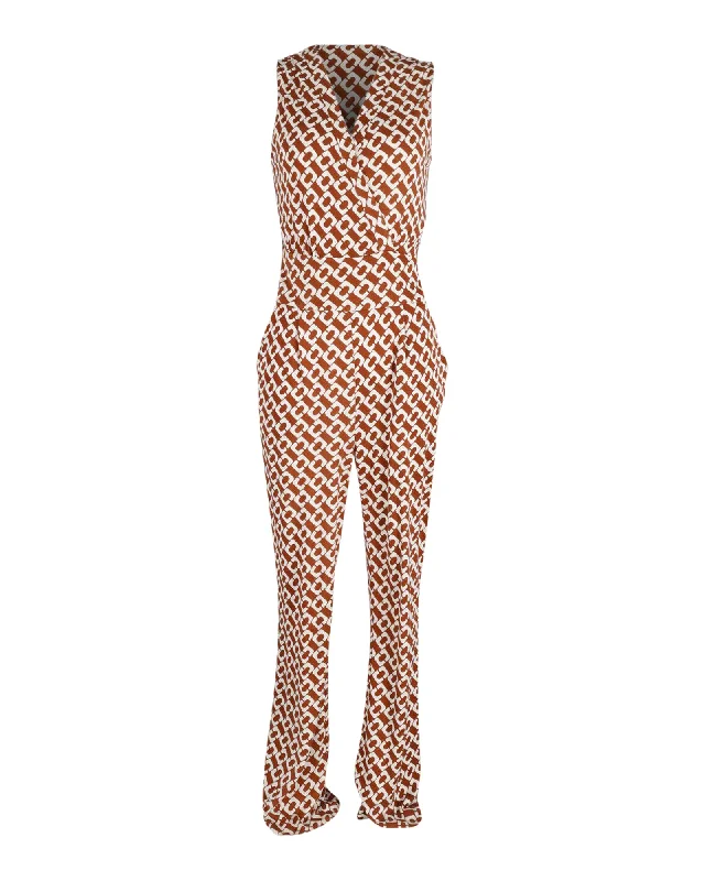 women's cropped jumpsuitsDiane Von Furstenberg Sleeveless Printed Jumpsuit in Multicolor Silk